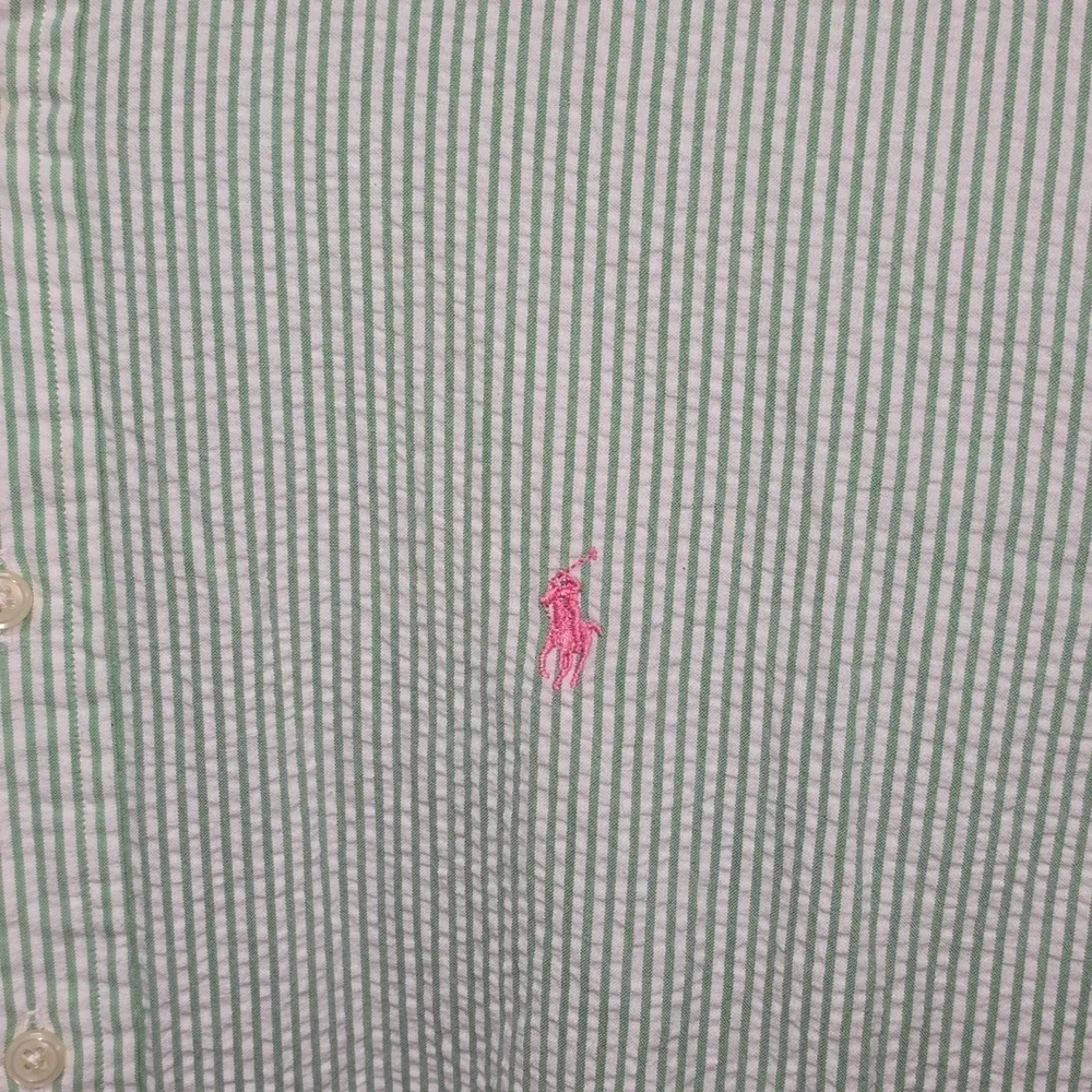 Vintage Ralph Lauren Classic Fit Seersucker Short Sleeve Shirt Mens Size XL